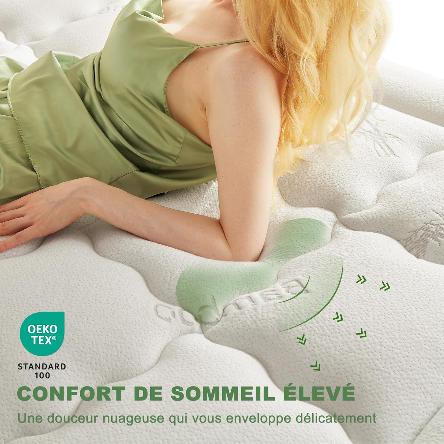 BEDLORE - Surmatelas (série non précisée) - 180x200 cm - Viscose bambou, matelassé, bonnet 40cm, Oeko-Tex