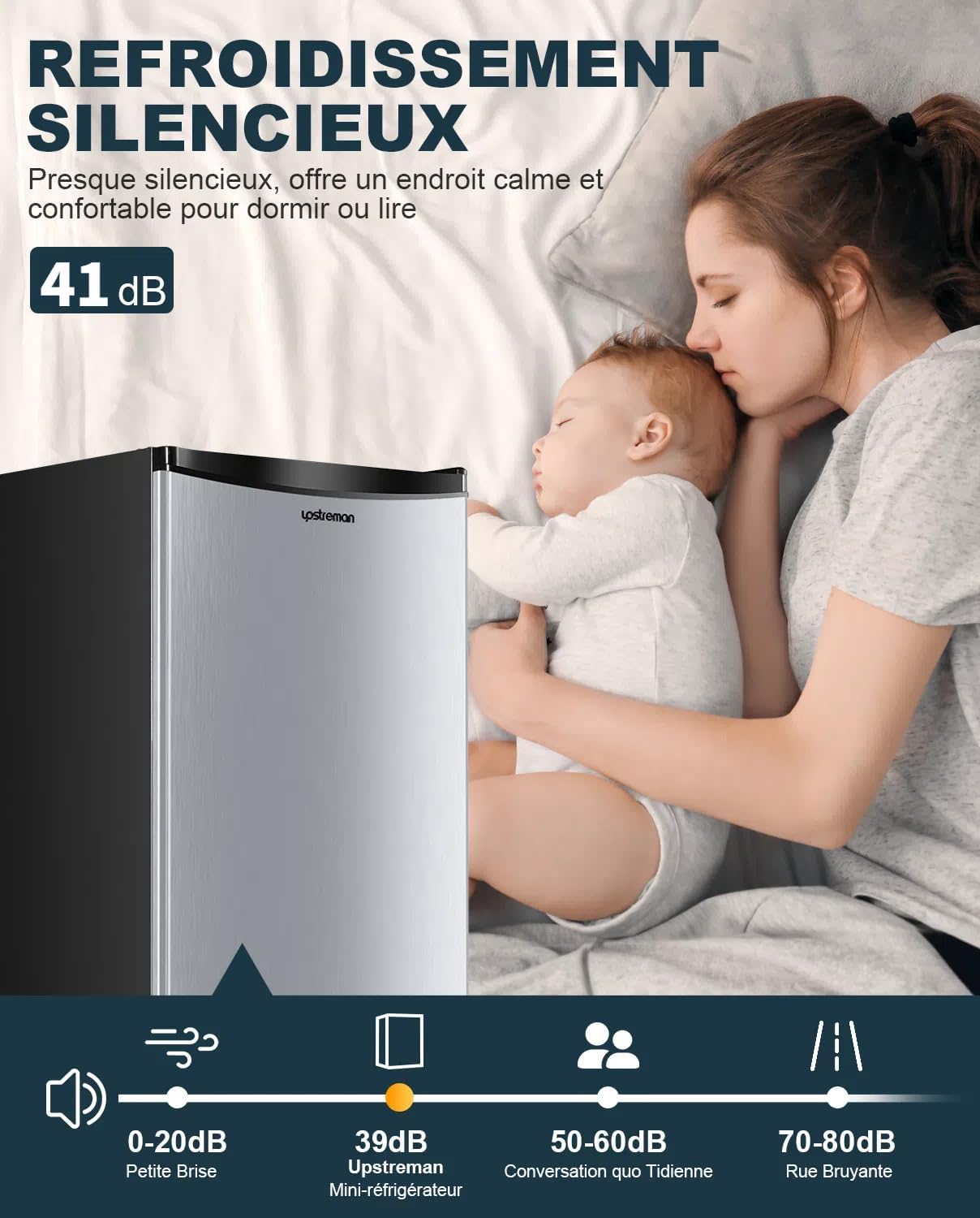 Upstreman - mini réfrigérateur 91L, congélateur, inox, thermostat réglable - BR321