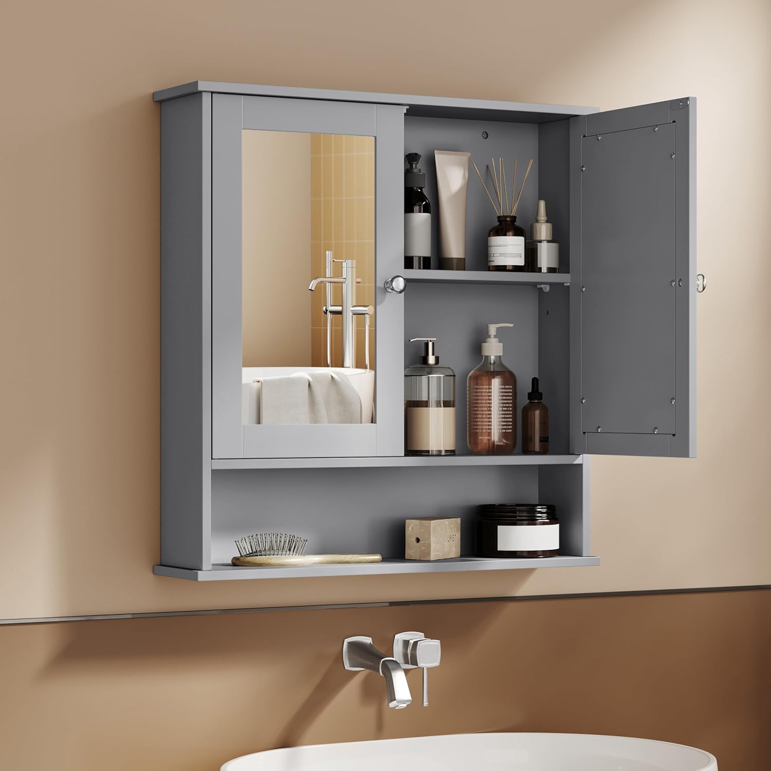 VASAGLE - armoire murale salle de bain, miroir, réglable, 13x56,5x58,5 cm, LHC002G02
