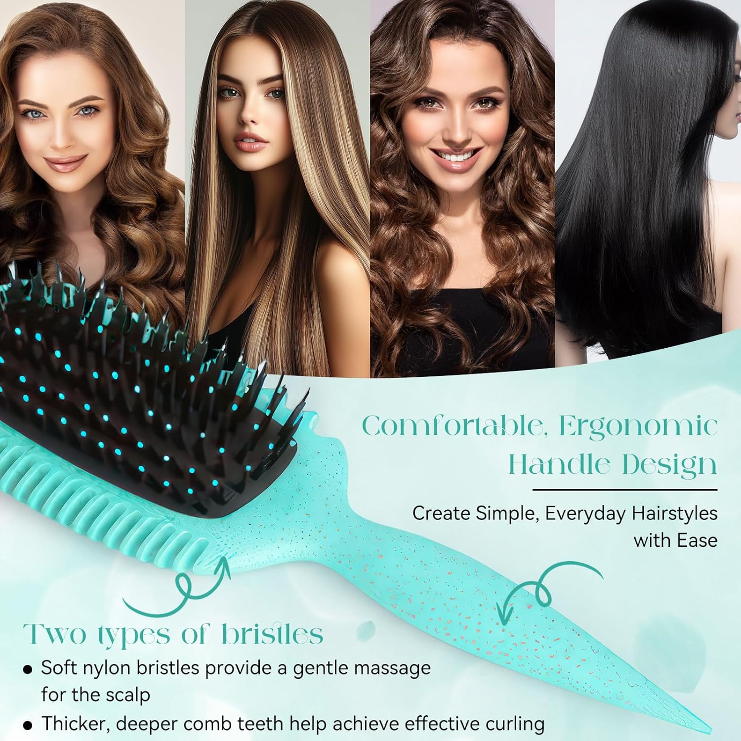 Brosse à boucler - cheveux démêlage doux - poignée ergonomique - antistatique, pour toute la famille