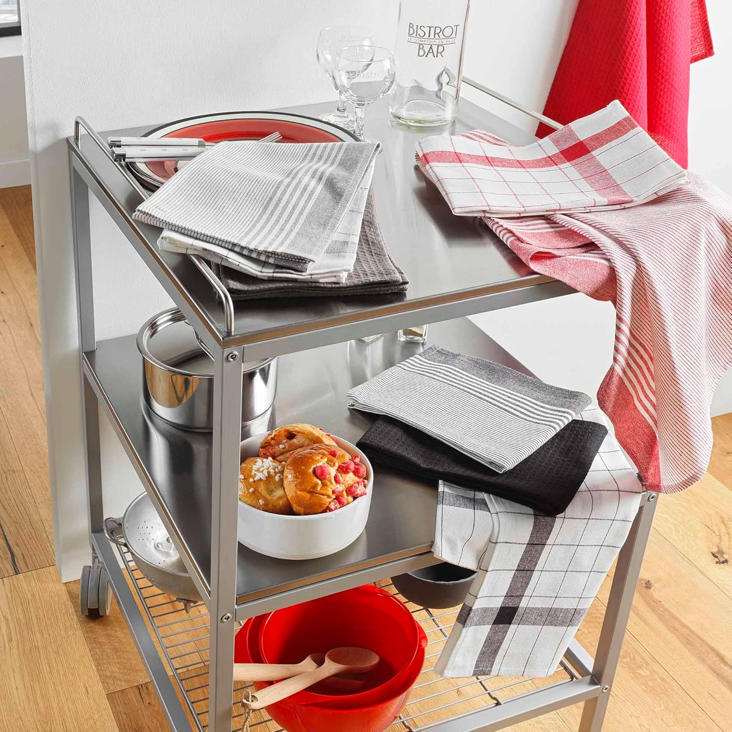 Douceur d'Intérieur - Vibrato Anthracite - 50x70 cm - torchons coton, lot de 2