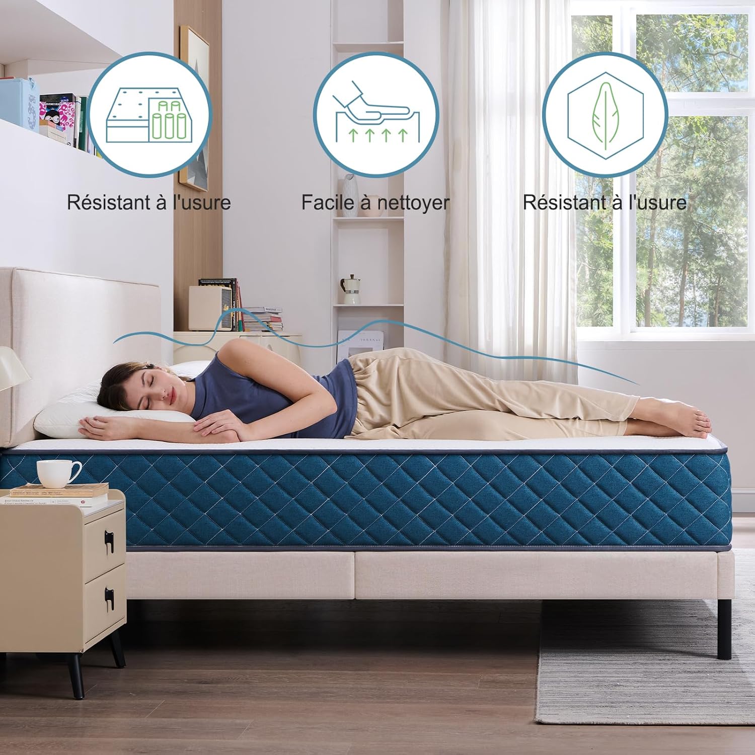 Matelas - 140x190x25 cm - ressorts ensachés, mémoire de forme, soutien parfait, respirant