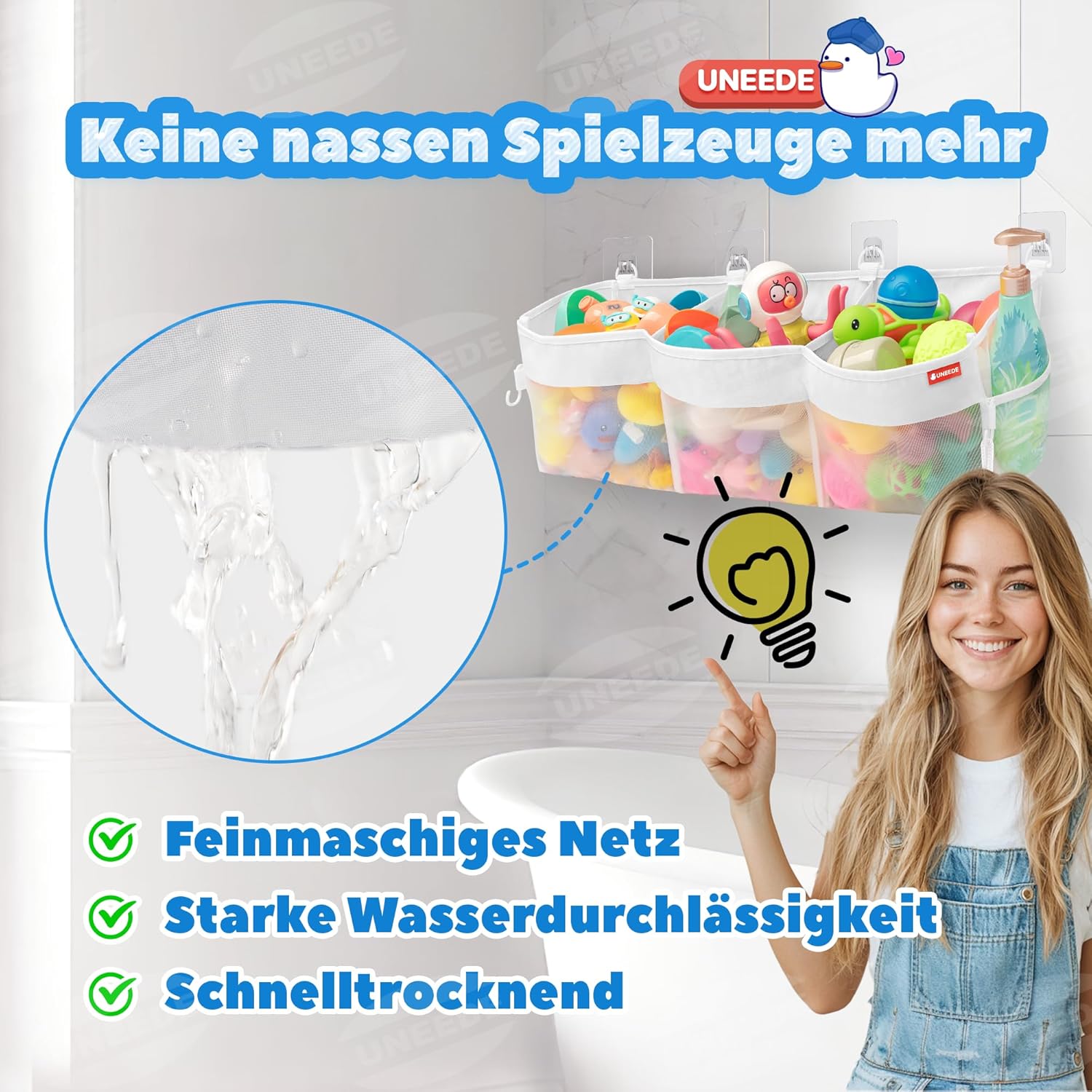 Rangement pour jouets de bain - 3 compartiments - sac organisateur en maille, pour baignoire