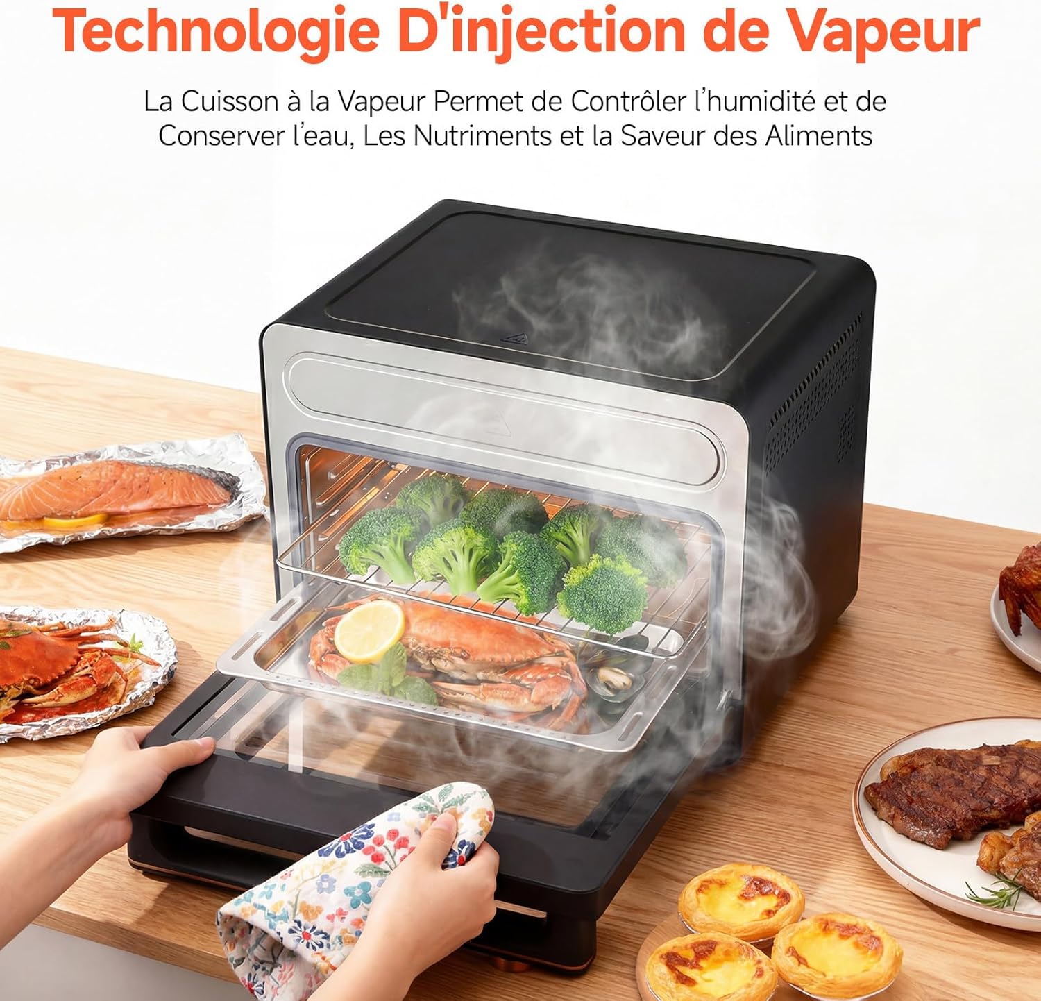 OUNIN - Four Vapeur 24L - inox, LED, 9-en-1, multifonction