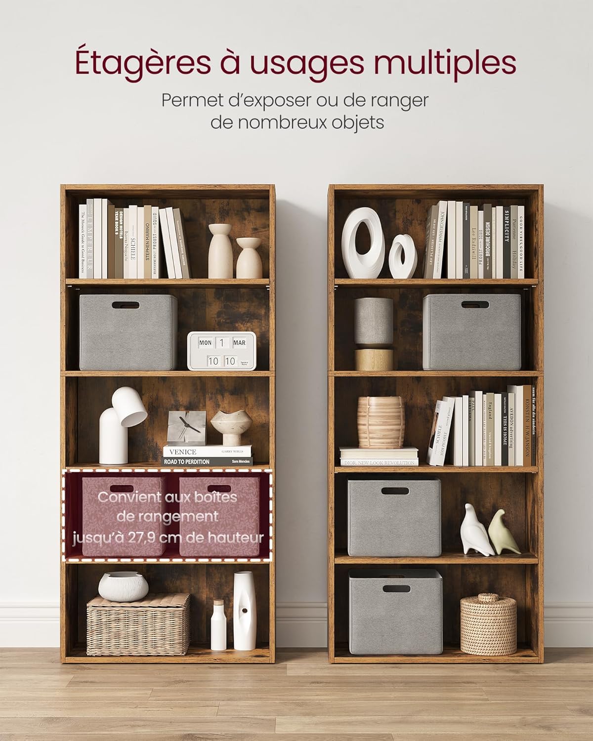 VASAGLE - Bibliothèque (LBC165X01) - 24x60x134,2 cm - 5 niveaux, marron rustique