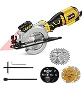 Scie Circulaire ENVENTOR 705W, 3500 RPM, 6 Lames 115mm (24T&60T), Guide Laser, Profondeur de Coup...