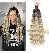 Diverses vues d'extensions de cheveux ondulés blond platine affichées et coiffées, montrant de la texture et du volume.