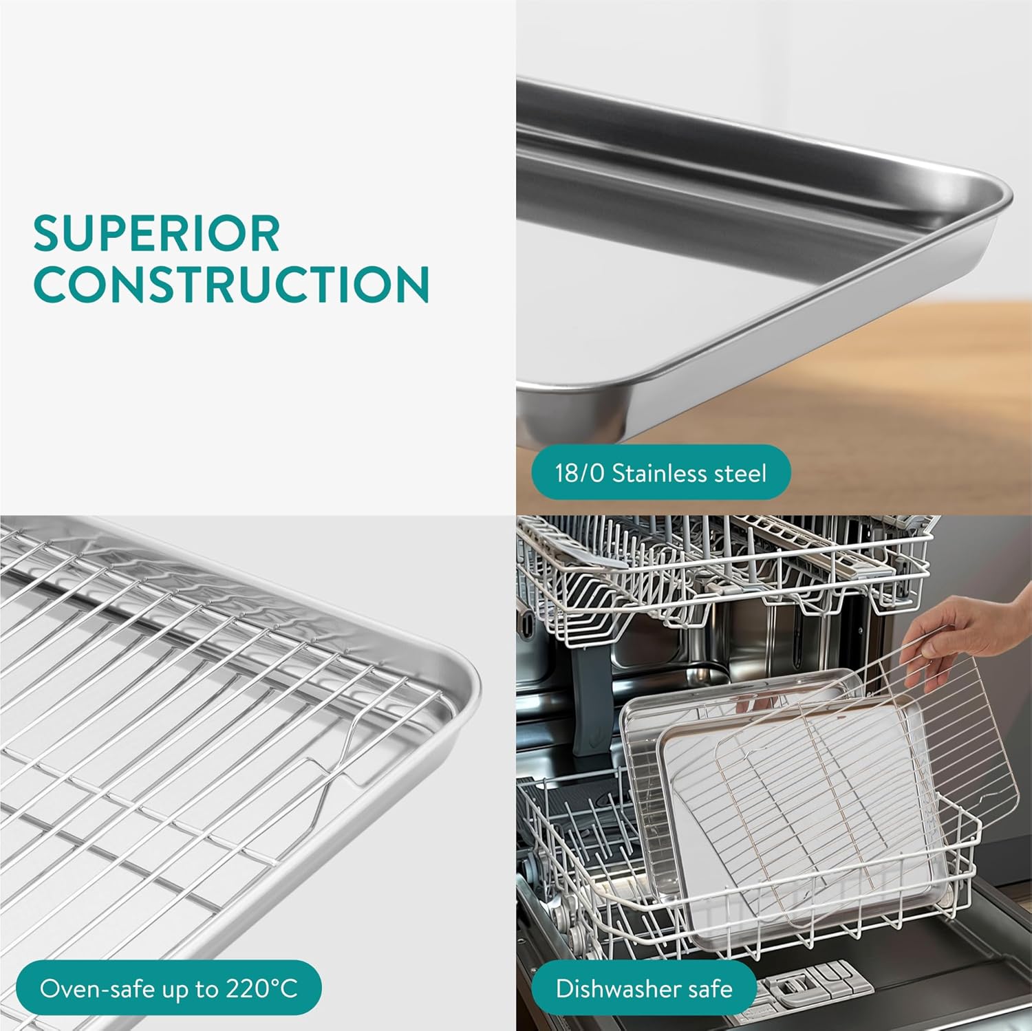 Navaris - bac cuisson inox set 2 pièces - grill rectangulaire - four pâtisserie frites