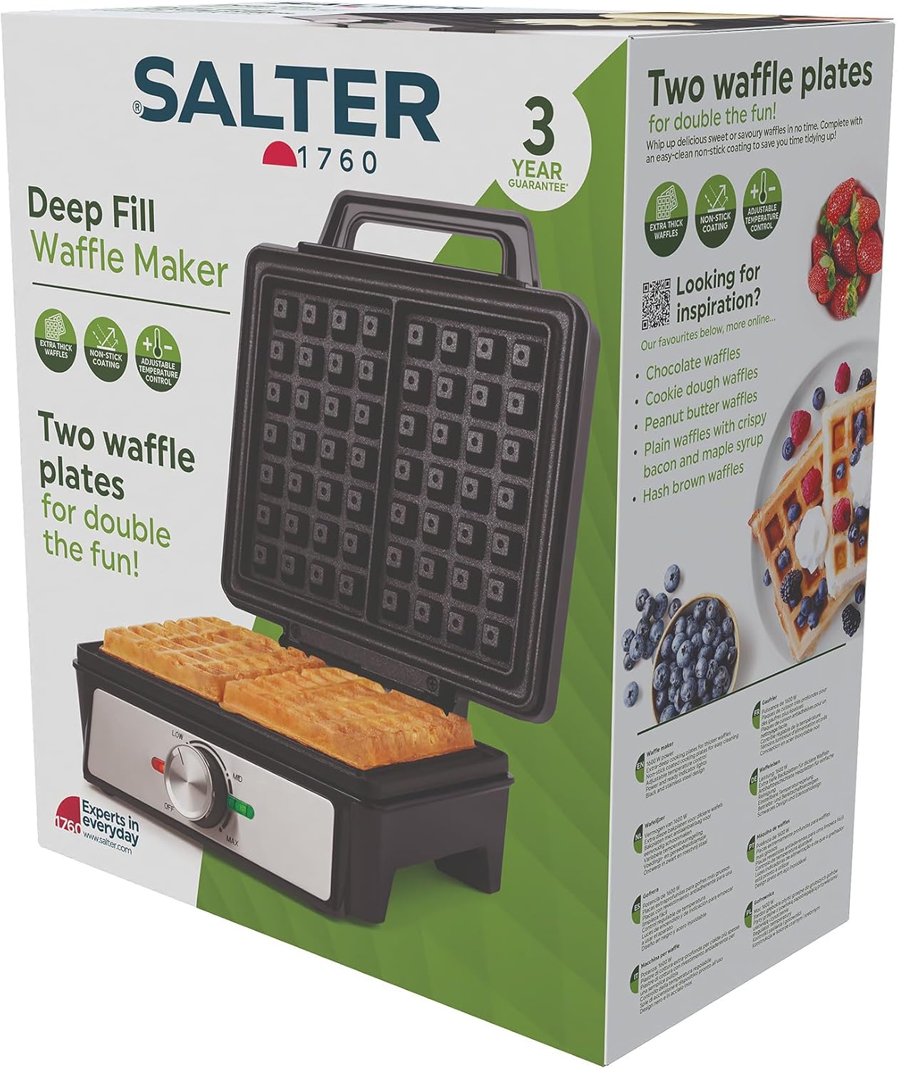 Salter - Machine à Gaufres, plaques antiadhésives, 1600W, température réglable