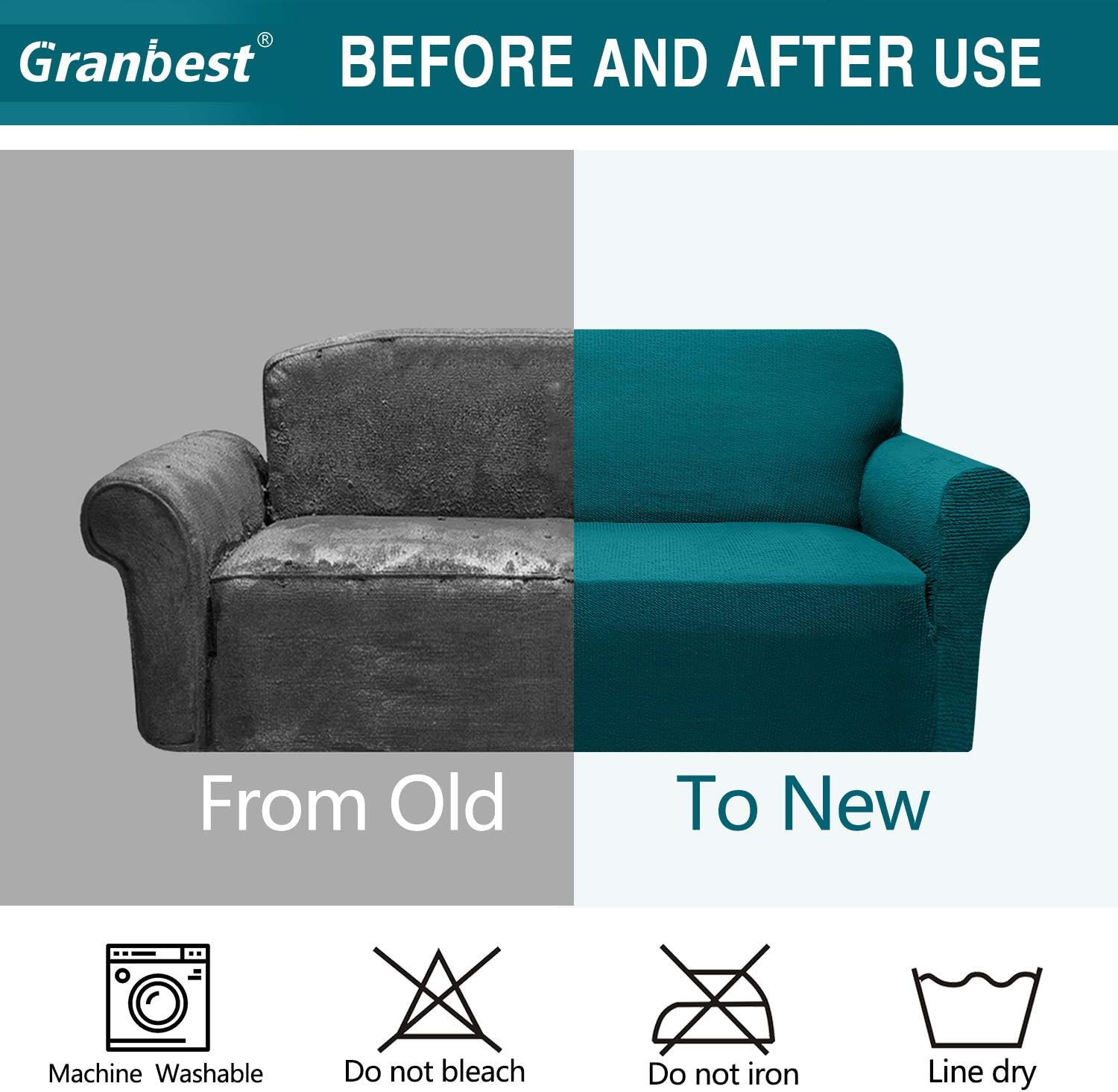 Granbest - Housse canapé Stretch Jacquard 1 place - imperméable, antidérapante, bleu sarcelle