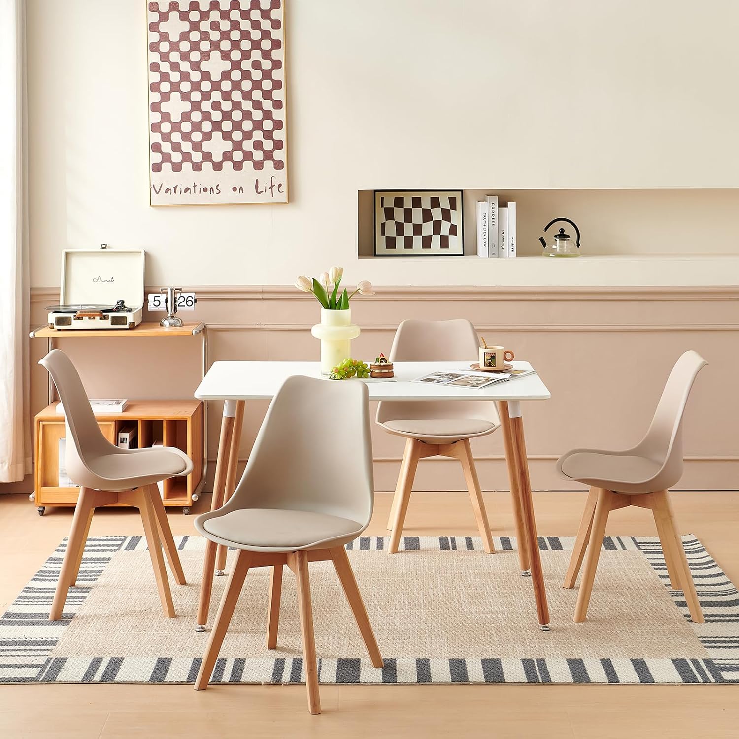 EGGREE - lot de 2 chaises scandinaves - pieds hêtre, rembourrées, kaki clair