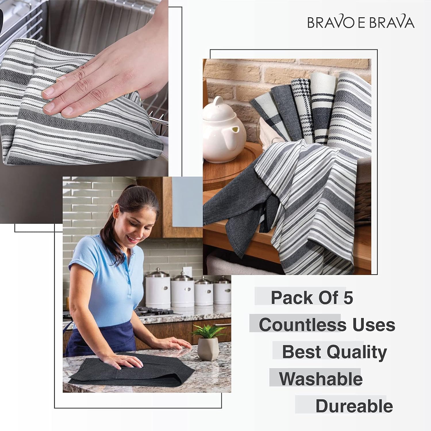 Torchons de cuisine - lot de 5 - 45x70 cm - coton super absorbant, lavable