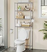 au fini chromé avec quatre étagères, conçue pour s'adapter aux toilettes. Comprend des étagères réglables pour le rangement et l'organisation de la salle de bain