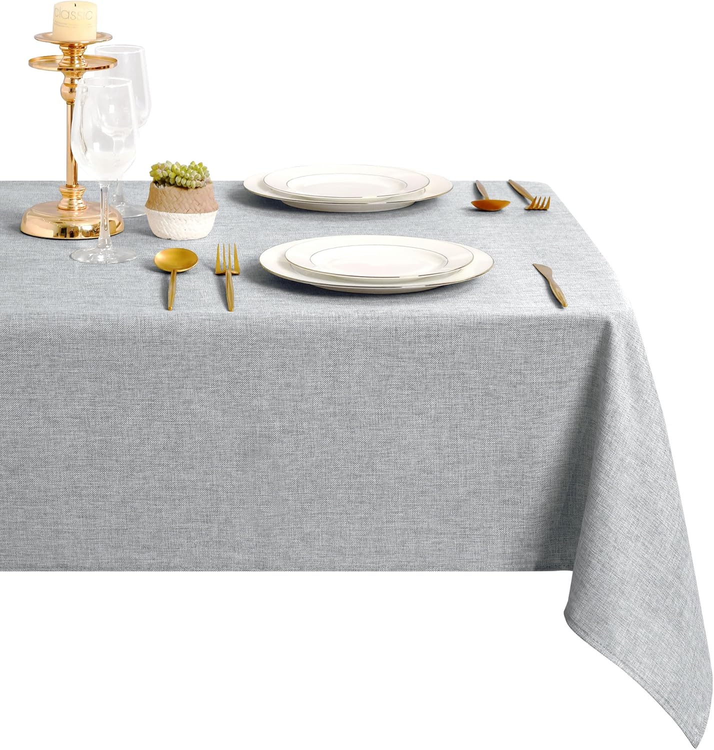 DWCN - nappe rectangulaire lin gris clair 135x220cm - imperméable anti-tache