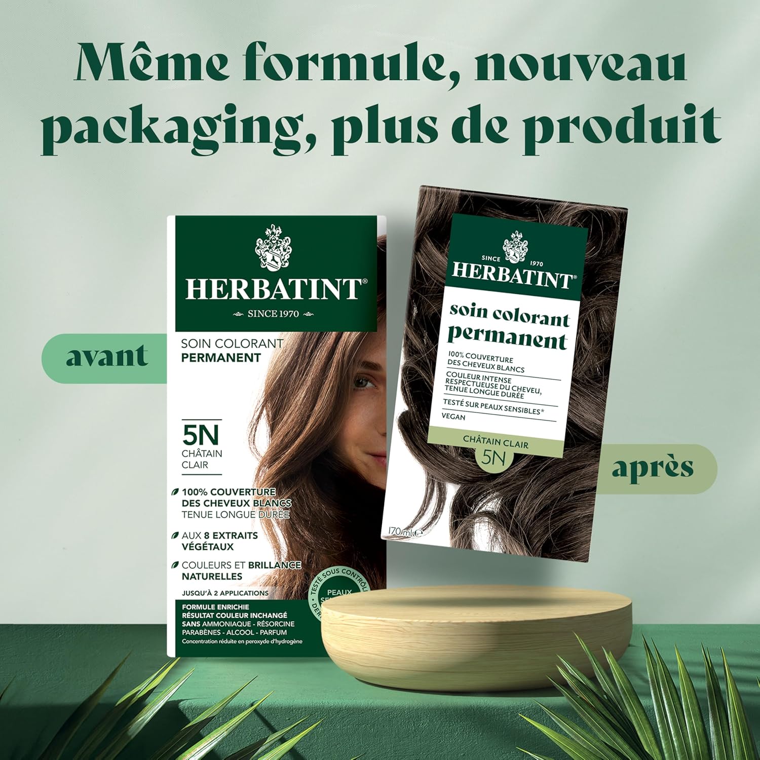 Herbatint - soin colorant 170 ml - sans ammoniaque, couvre 100% des cheveux blancs, testé dermatologiquement 5N