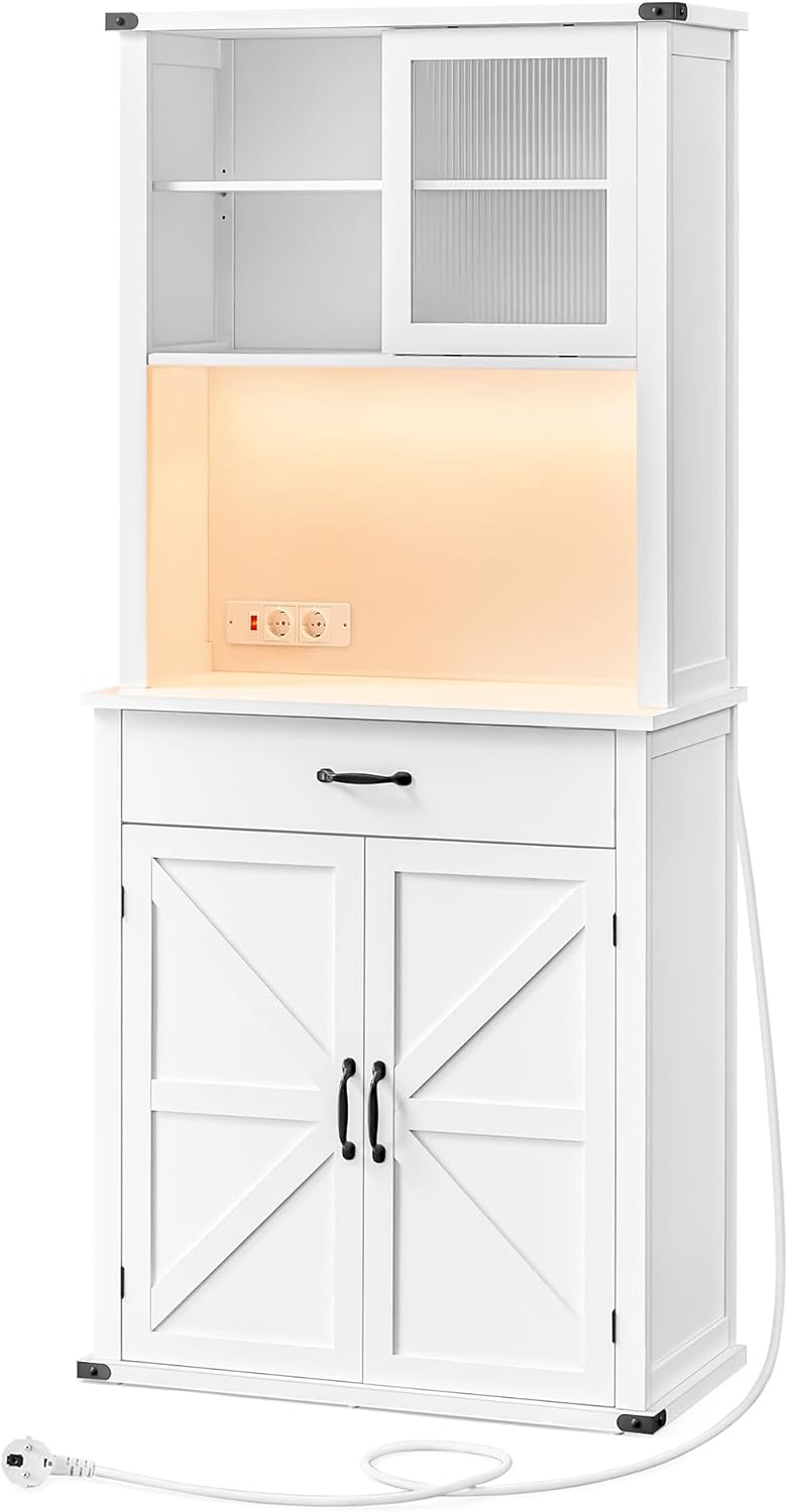 VASAGLE - meuble de rangement cuisine - 39,5x80,4x180,6cm - lumières, chargeur, portes, tiroirs, étagères réglables BBK3