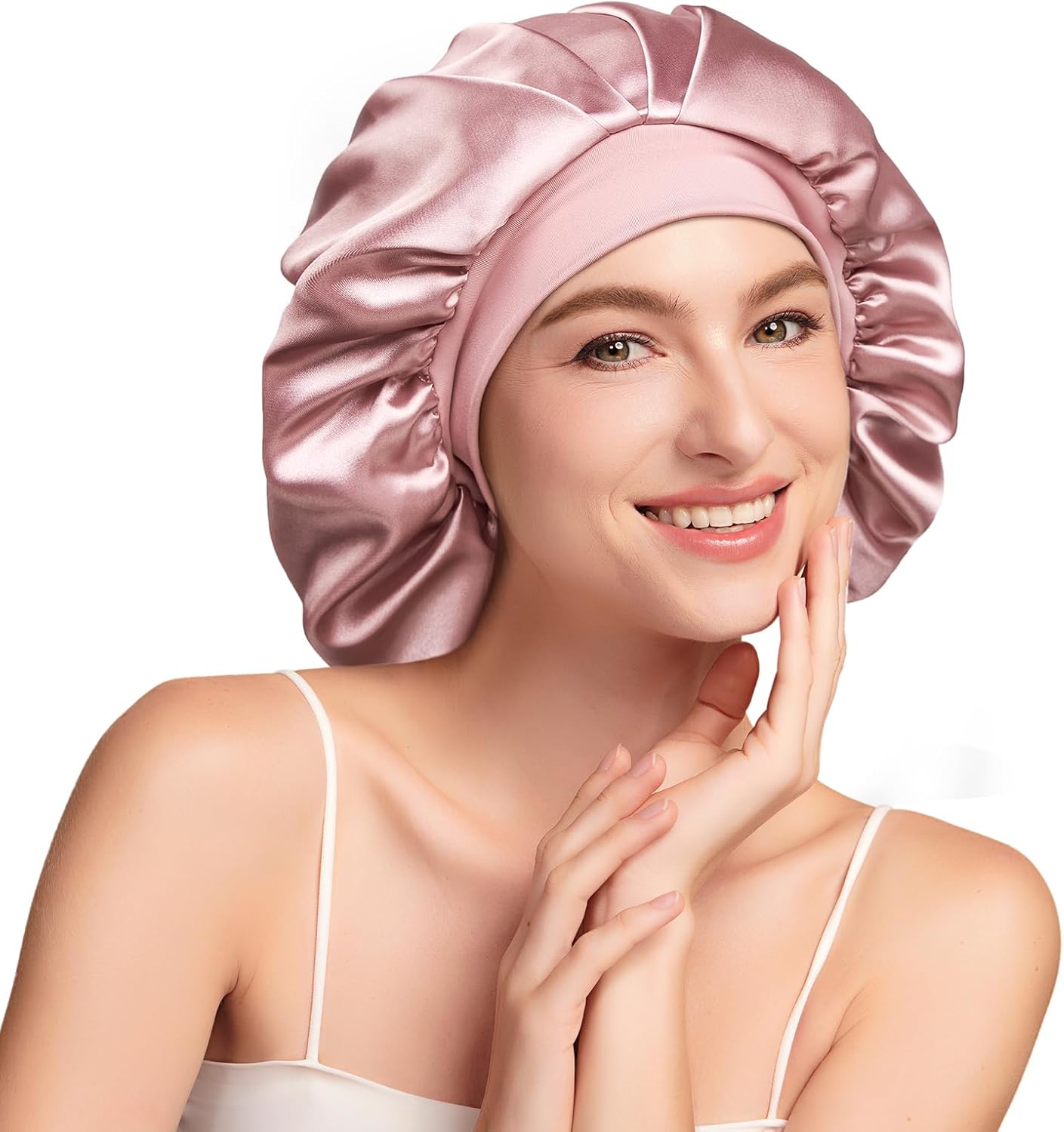 Umisleep - Bonnet nuit double soie 22 Momme, réglable, XL, cheveux longs