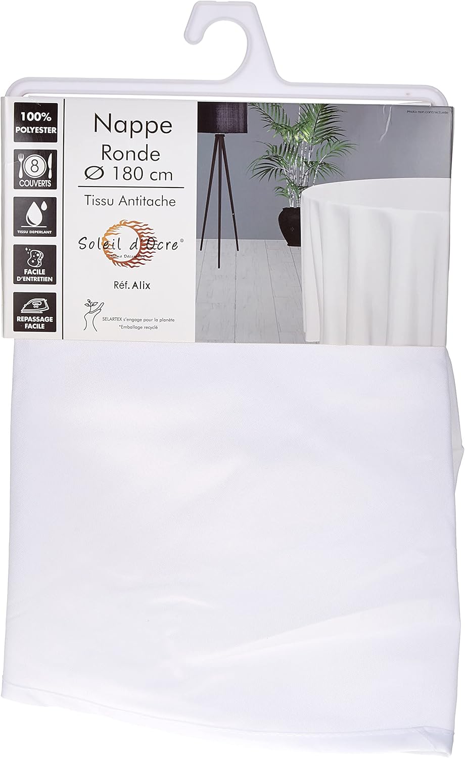 Soleil d’Ocre - Nappe Ronde Alix - 180 cm - Polyester blanc, anti-tâches