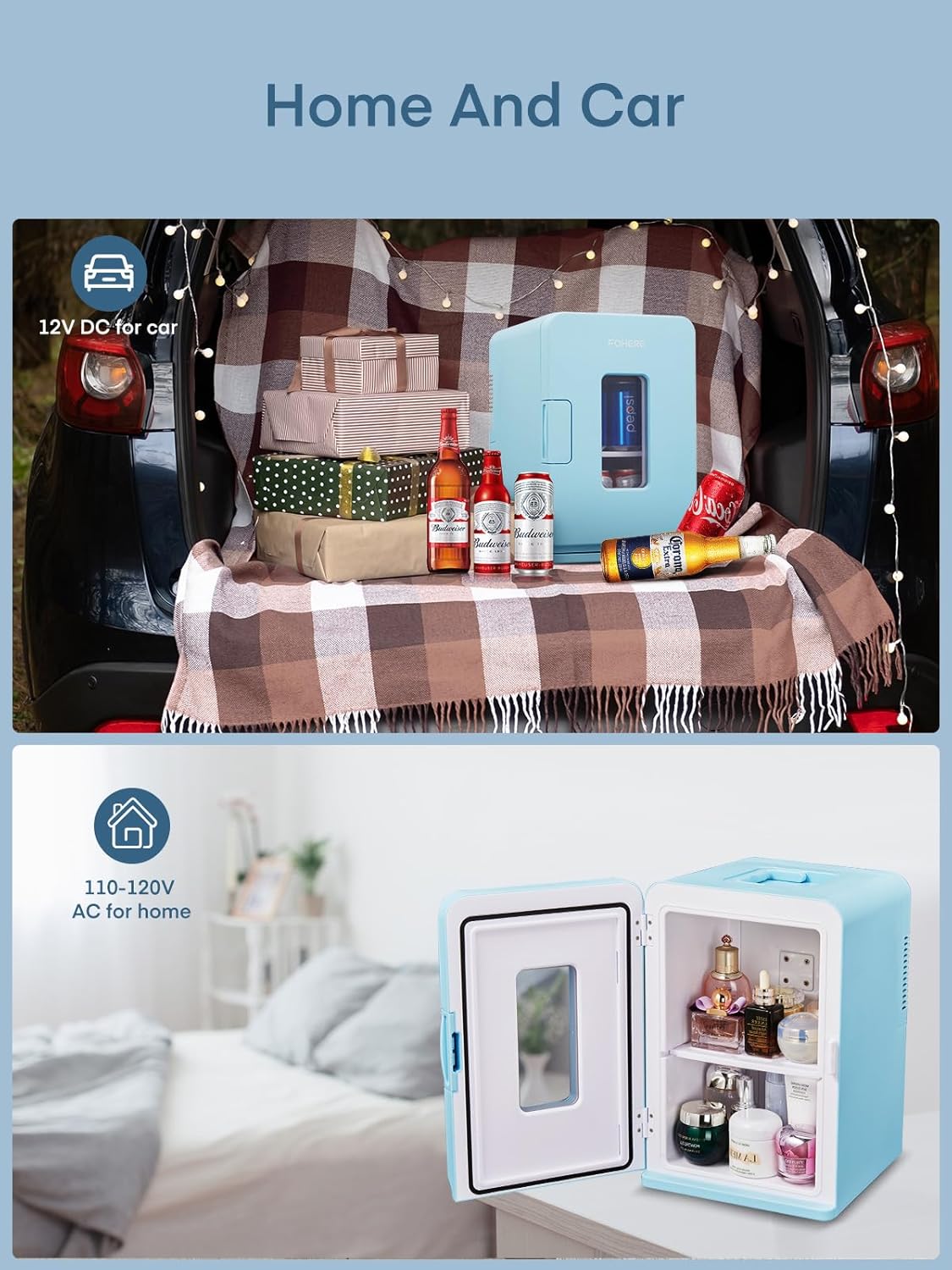 FOHERE - Mini Frigo 15L - compact, chaud/froid, silencieux, portable