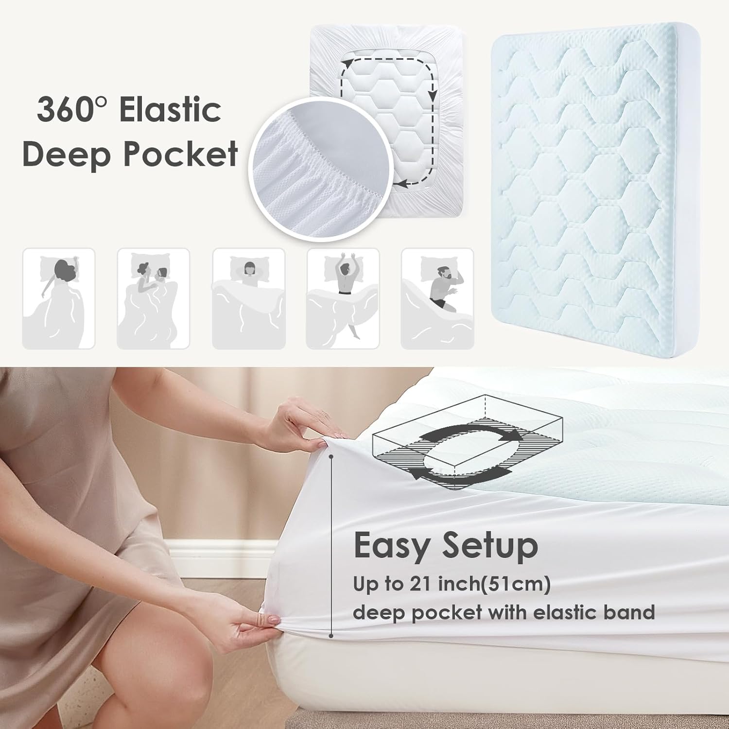 EHEYCIGA - Surmatelas mémoire de forme 90x190 - poche profonde - rafraîchissant