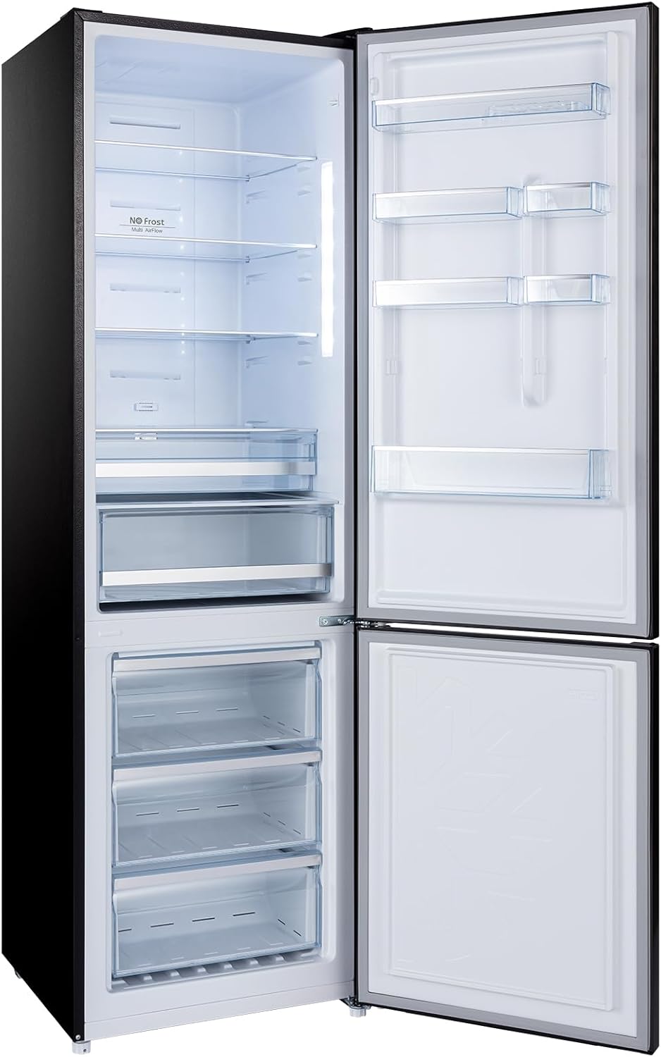 CHIQ - réfrigérateur congélateur série FBM - 356L, inox, no frost, tiroirs profonds, bac légumes, alarme porte, FBM351LE