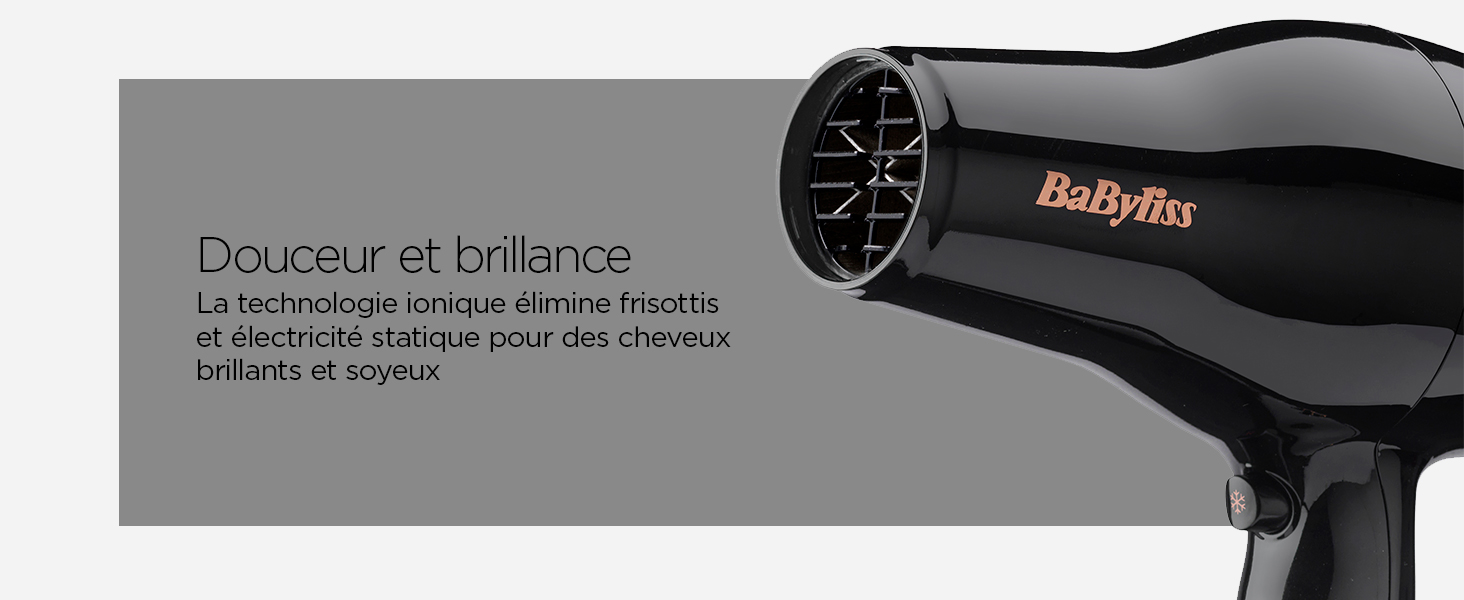 BaByliss, sèche-cheveux Power Pro 2300, D5245E, séchage rapide, fonction ionique anti-fizz, séche