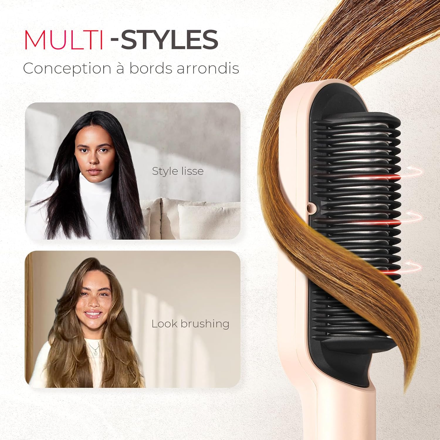 TYMO - Ring Plus - Brosse lissante, 9 températures, 120-210°C, ions négatifs, LCD, chauffe rapide, doré