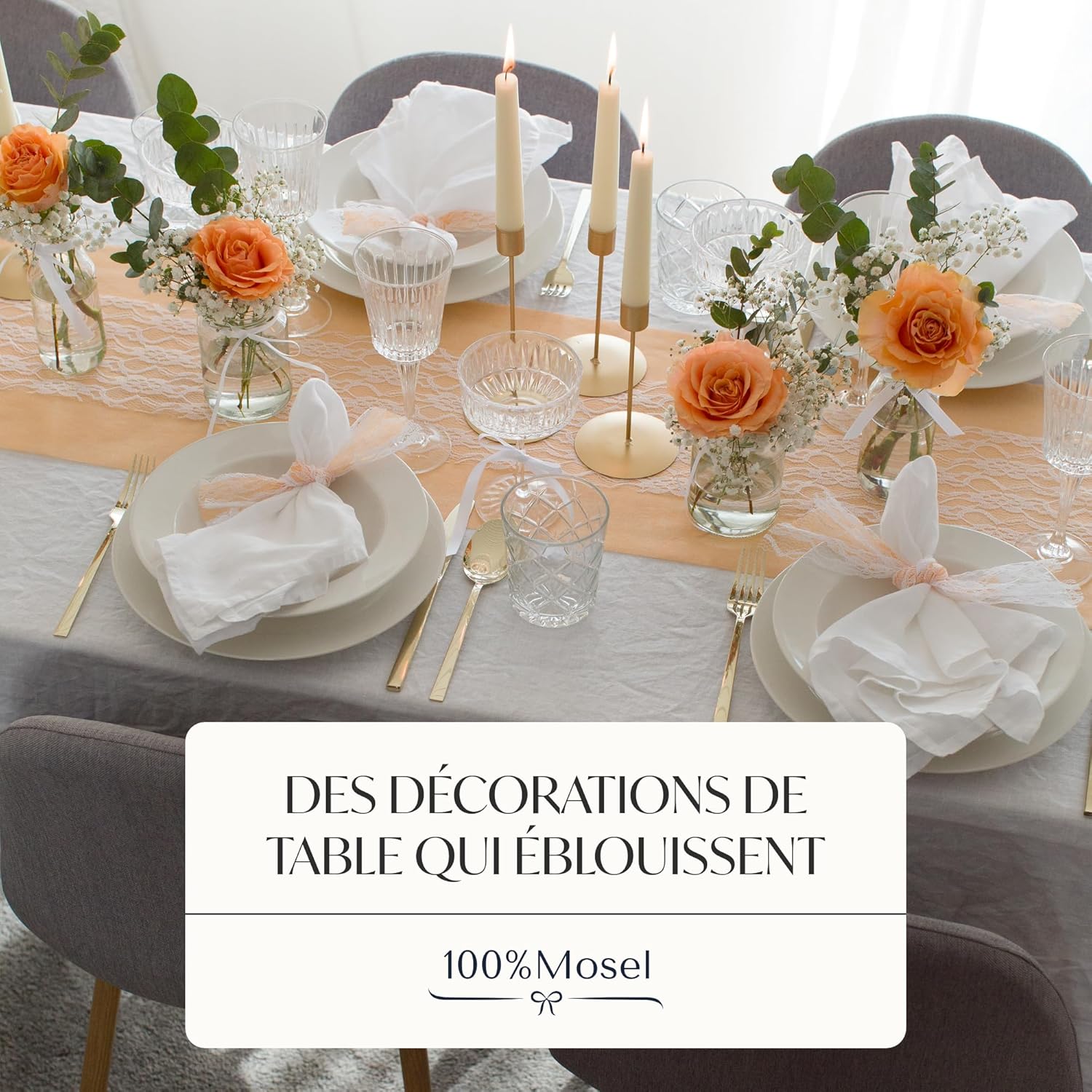 100%Mosel - Chemin de table décoratif - 30x2500cm - tissu non tissé, abricot-pêche