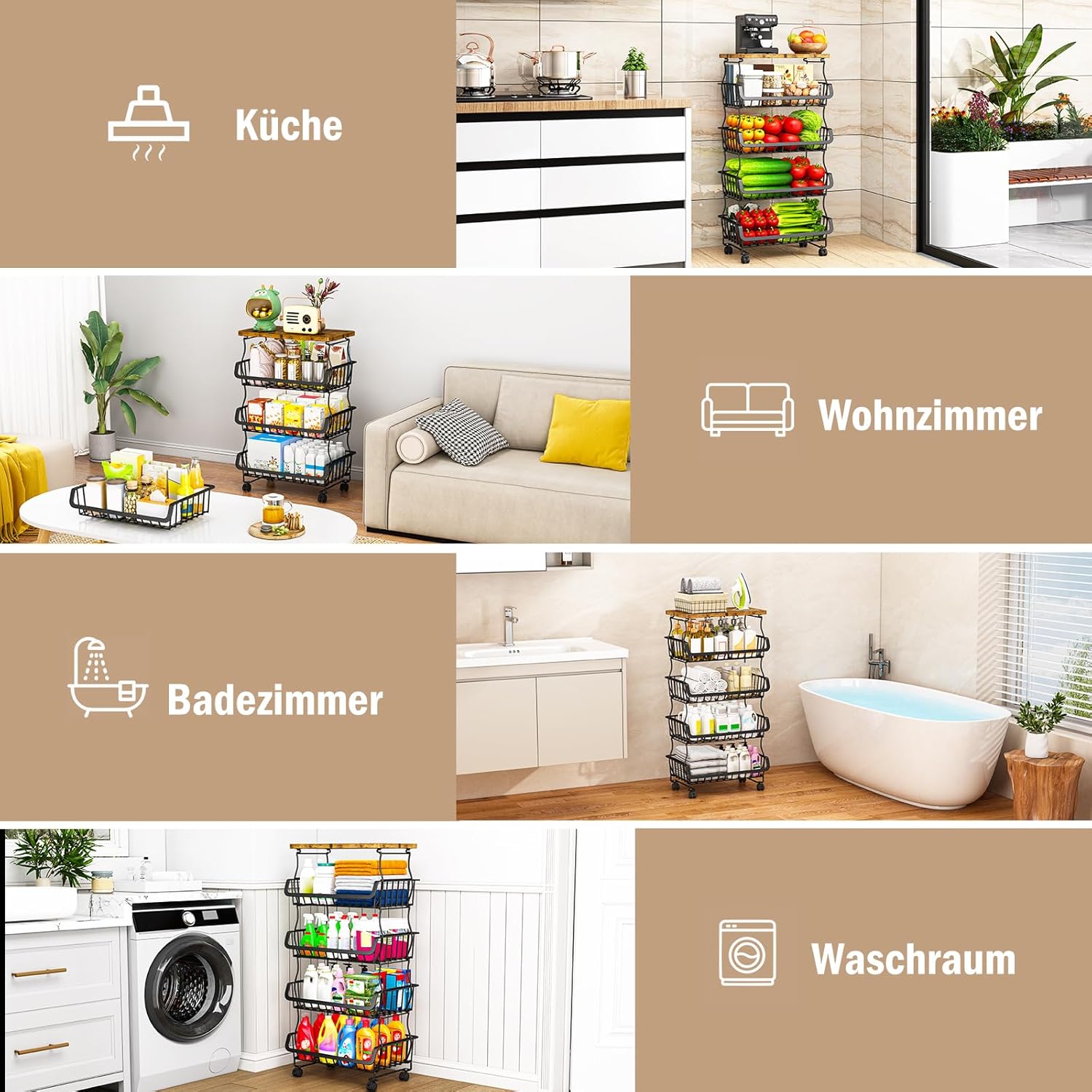 Organisateur cellier 5 niveaux - rangement roulettes - cuisine/bain -