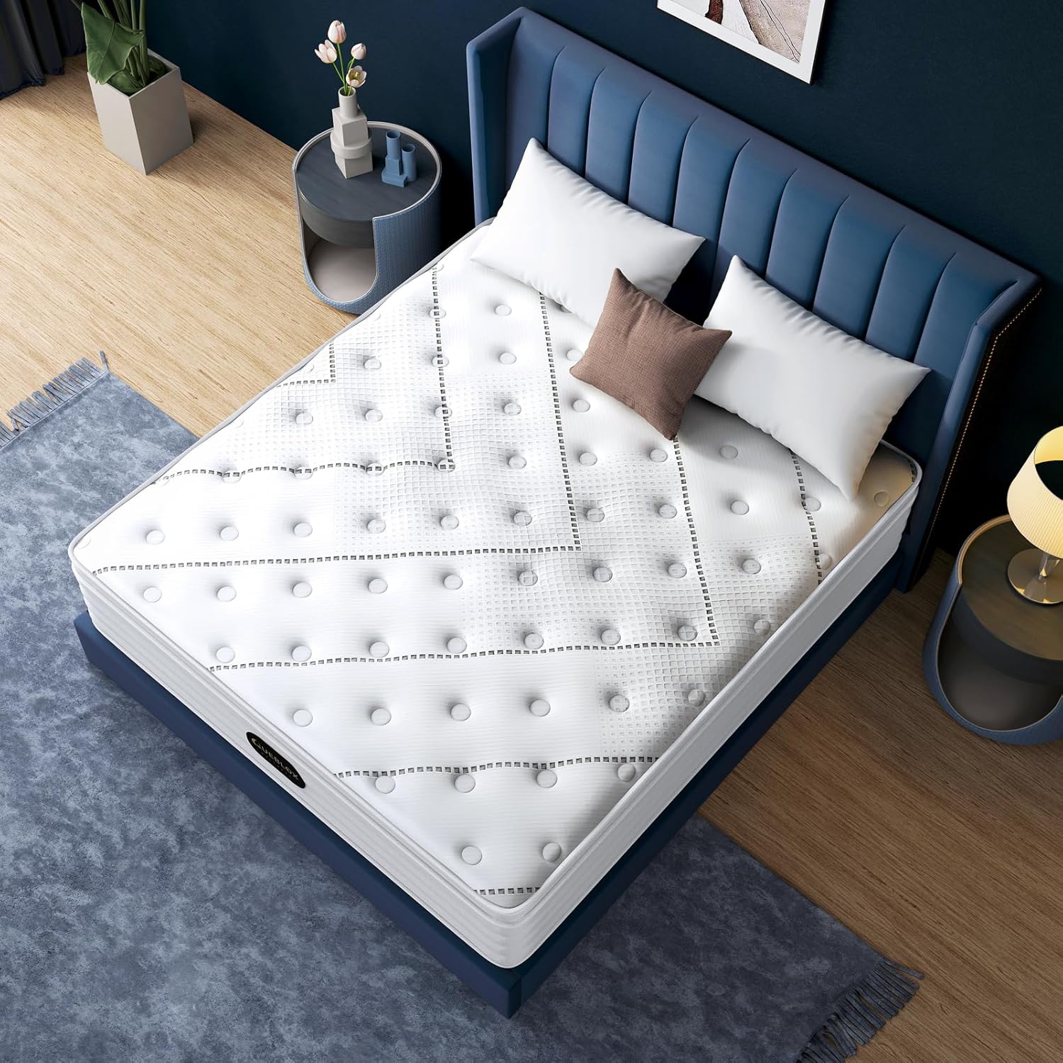 Matelas - 7 zones - 90x190x28 cm - ressorts ensachés, fermeté moyenne