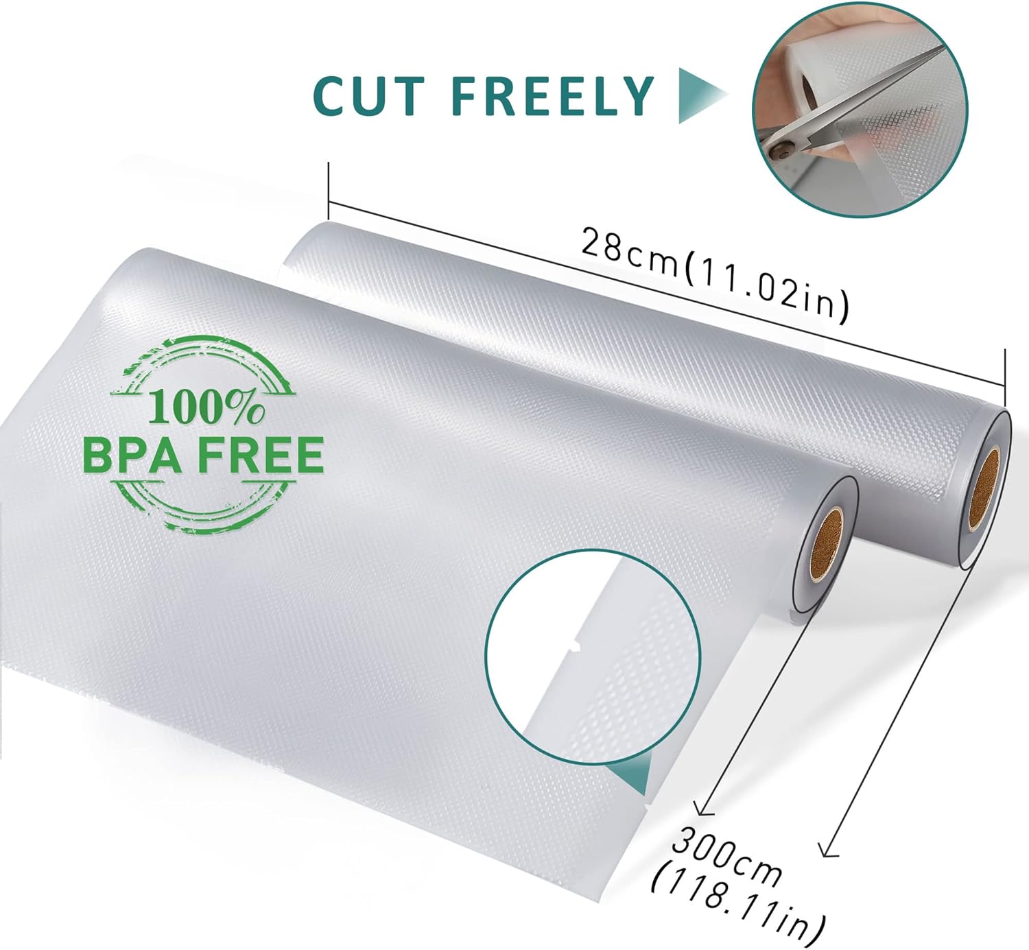 YISH - rouleaux sous vide alimentaires - 28x300cm - sans BPA, lot de 5