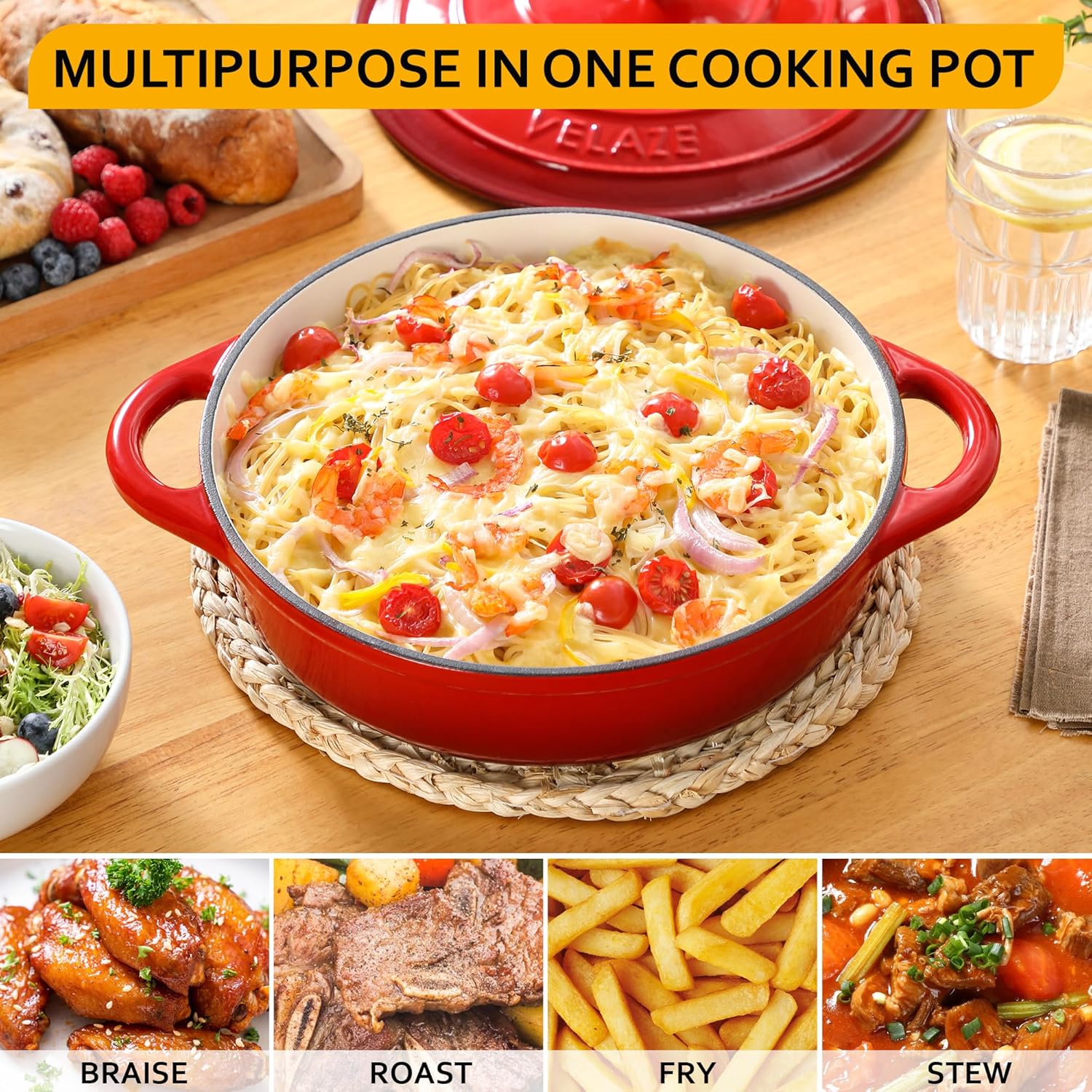 Velaze - Casserole à soupe ronde 3,5L - fonte émaillée, induction