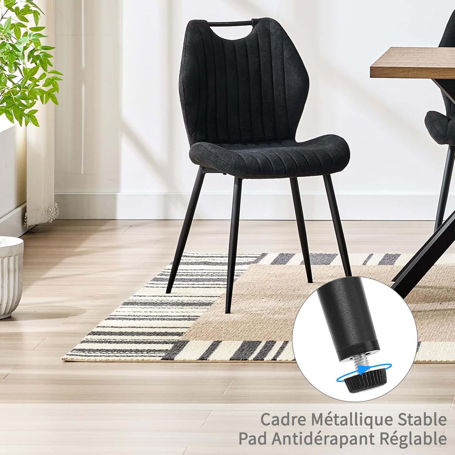 Chaises de salle à manger - lot de 6, dossier tissu, pieds métal, coloris noir, confort optimal