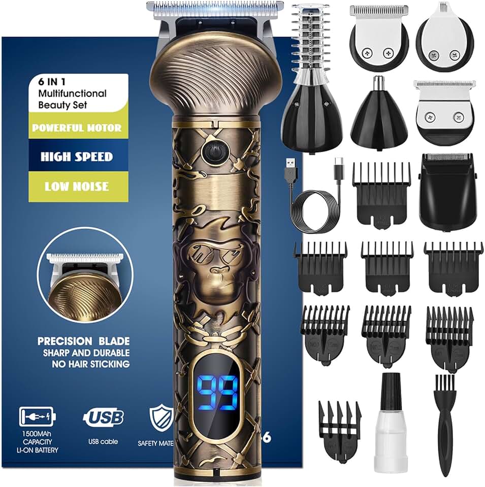 Tondeuse barbe homme – sans fil, rechargeable, lame en T, multi-usage, kit complet, idéal famille