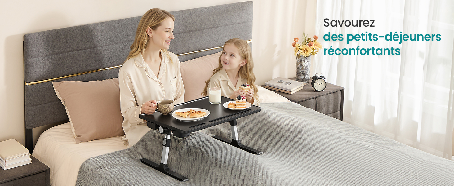 Le texte indique « Snapchat des petits-déjeuners recommandés ». Scènes intérieures montrant des décors pour le petit-déjeuner et des espaces de détente dans des tons neutres.