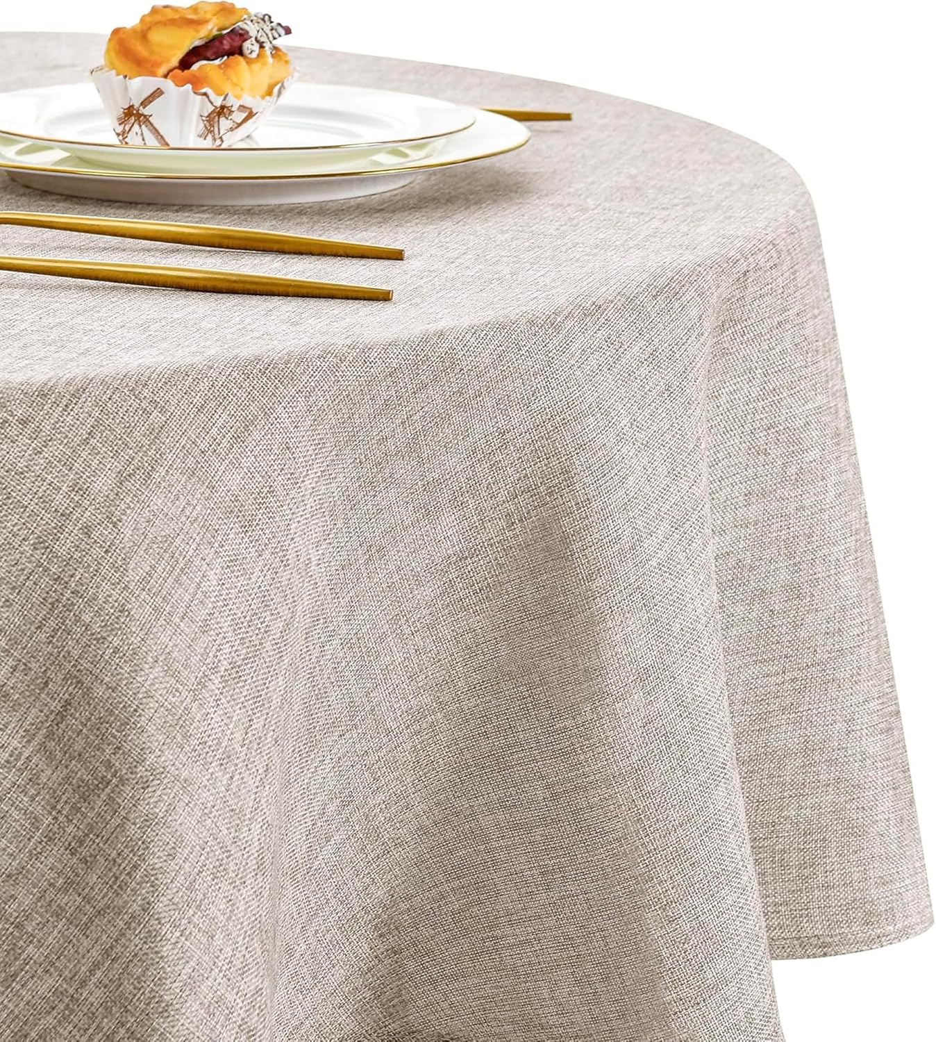 DWCN - nappe ronde effet lin 160 cm - imperméable lavable facile