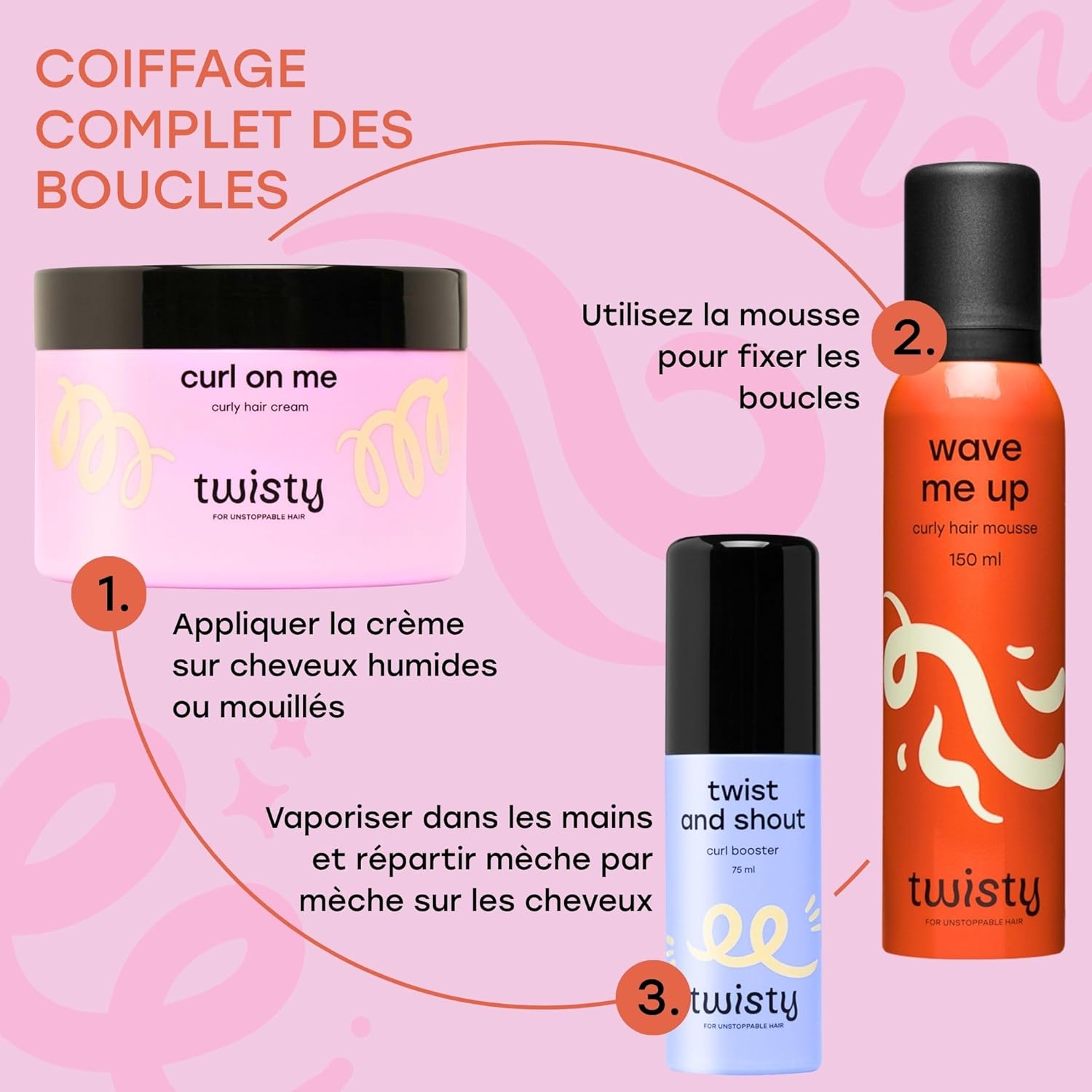 TWISTY - Kit boucles naturelles, crème, mousse, booster - définition et brillance