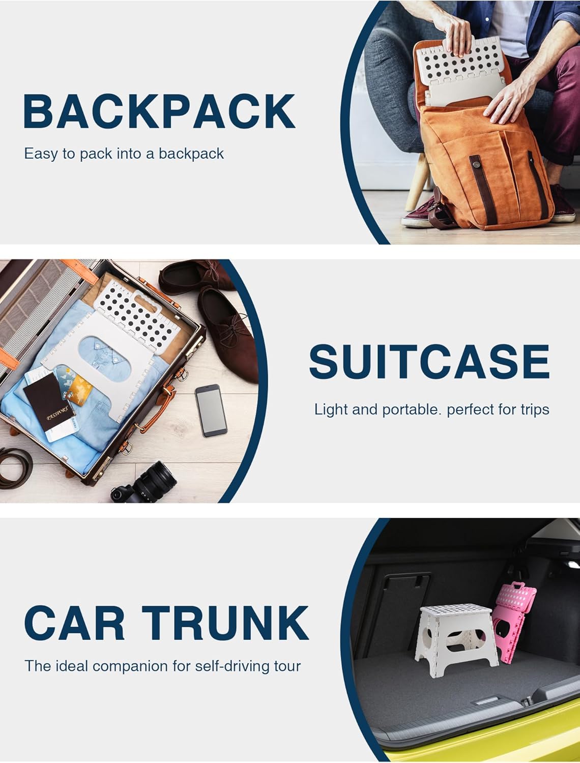 HOUSE DAY - Tabouret pliant 27 cm - 150kg, compact, blanc