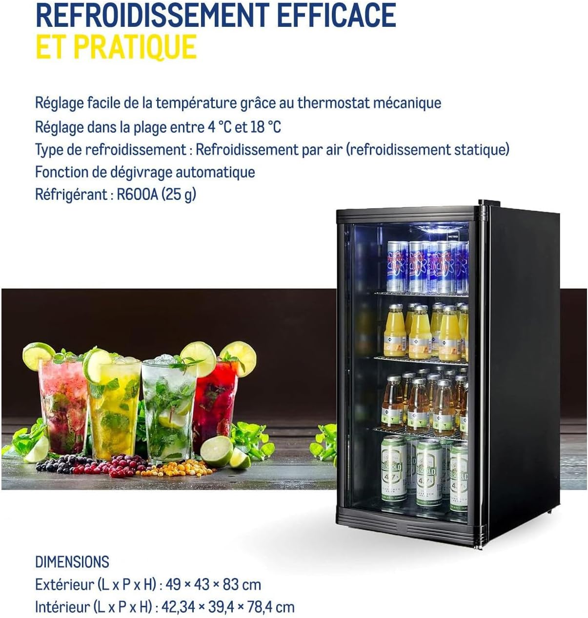 METRO - réfrigérateur boissons - 43x49x83cm - 88L, statique, noir, GPC1088