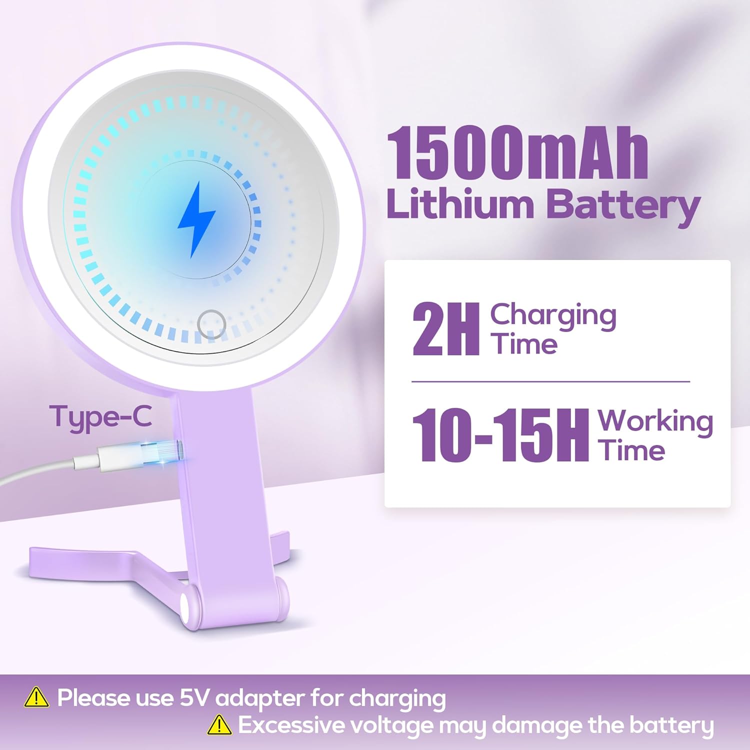 B Beauty Planet - miroir maquillage double face 30x/1x, pliable, éclairage LED, violet