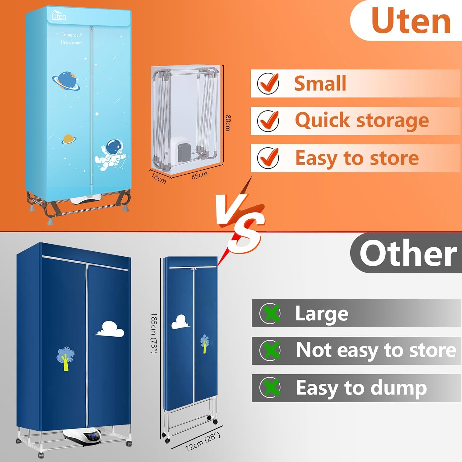 Séchoir électrique pliable - 15kg - 1500W séchage rapide, rangement compact