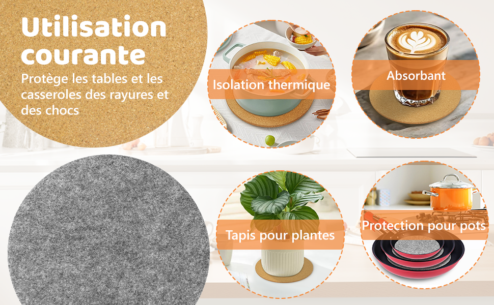 Le texte indique « Utilisation » et « Confiance ». Série d'images circulaires montrant les différentes étapes de préparation des aliments et les plats finis sous un éclairage chaud.