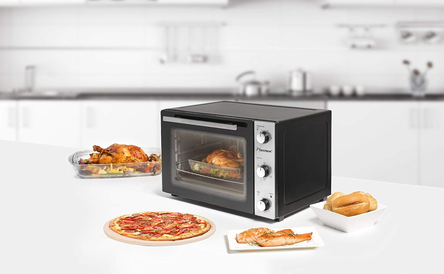 Bestron - four compact, 31L, broche rotative, pierre à pizza, 1500W