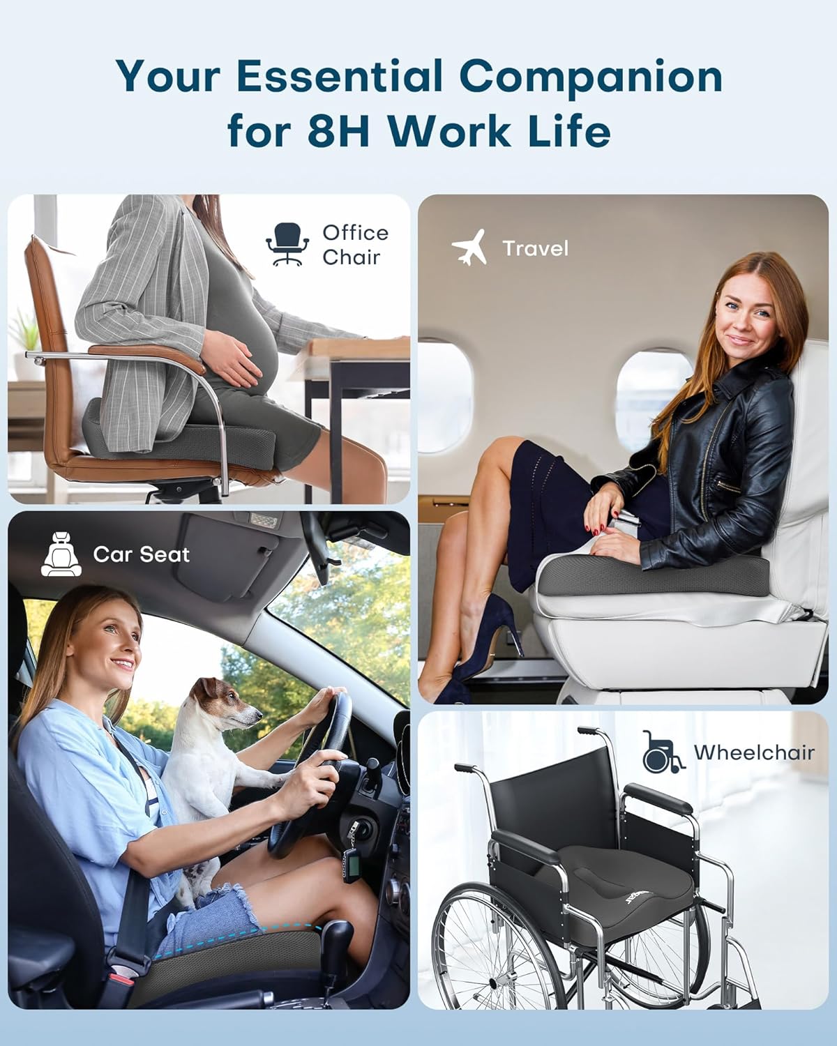 Feagar - Coussin de chaise ergonomique - mousse mémoire, gris, confort optimal