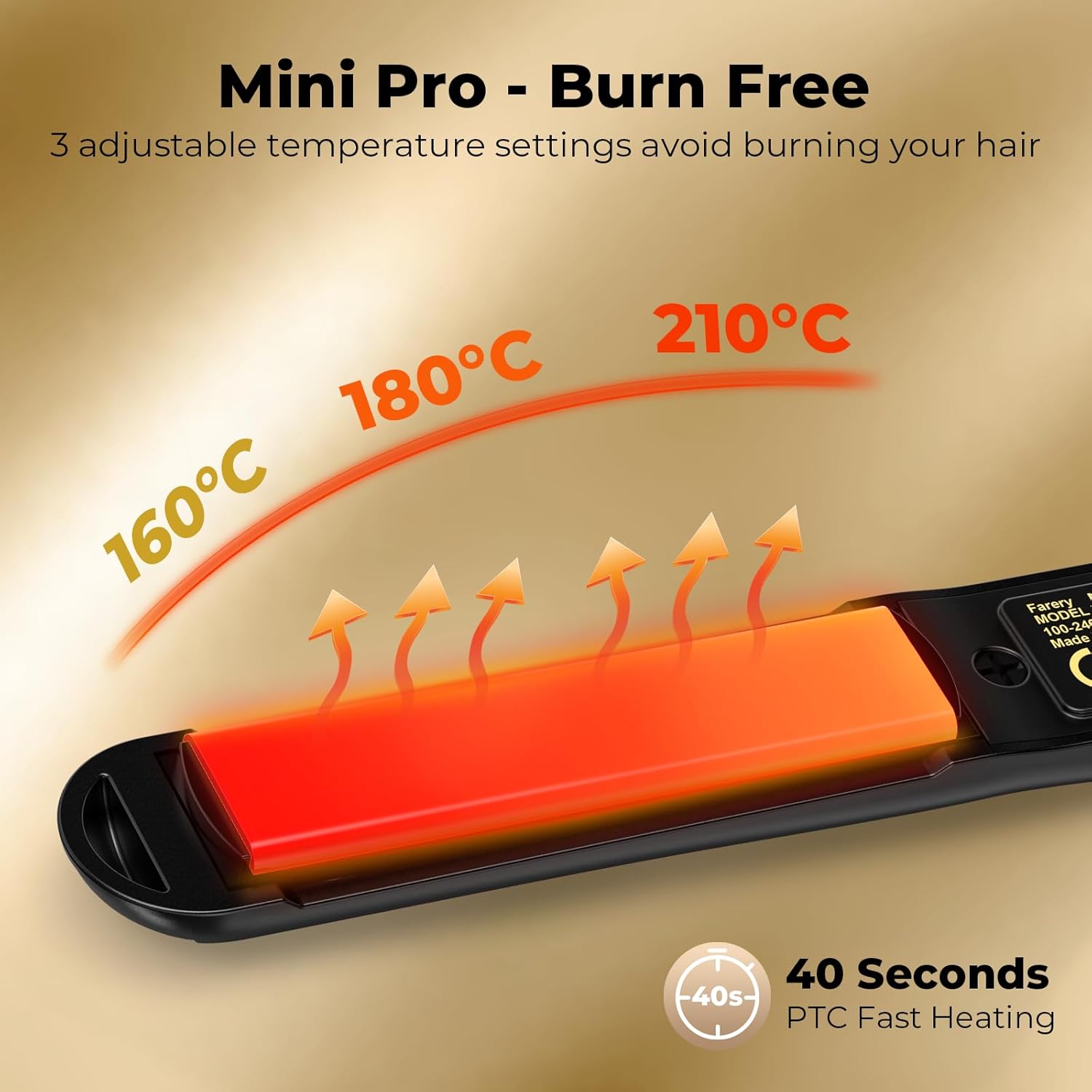 Farery - Mini fer à lisser - compact - Température réglable, arrêt auto, double tension