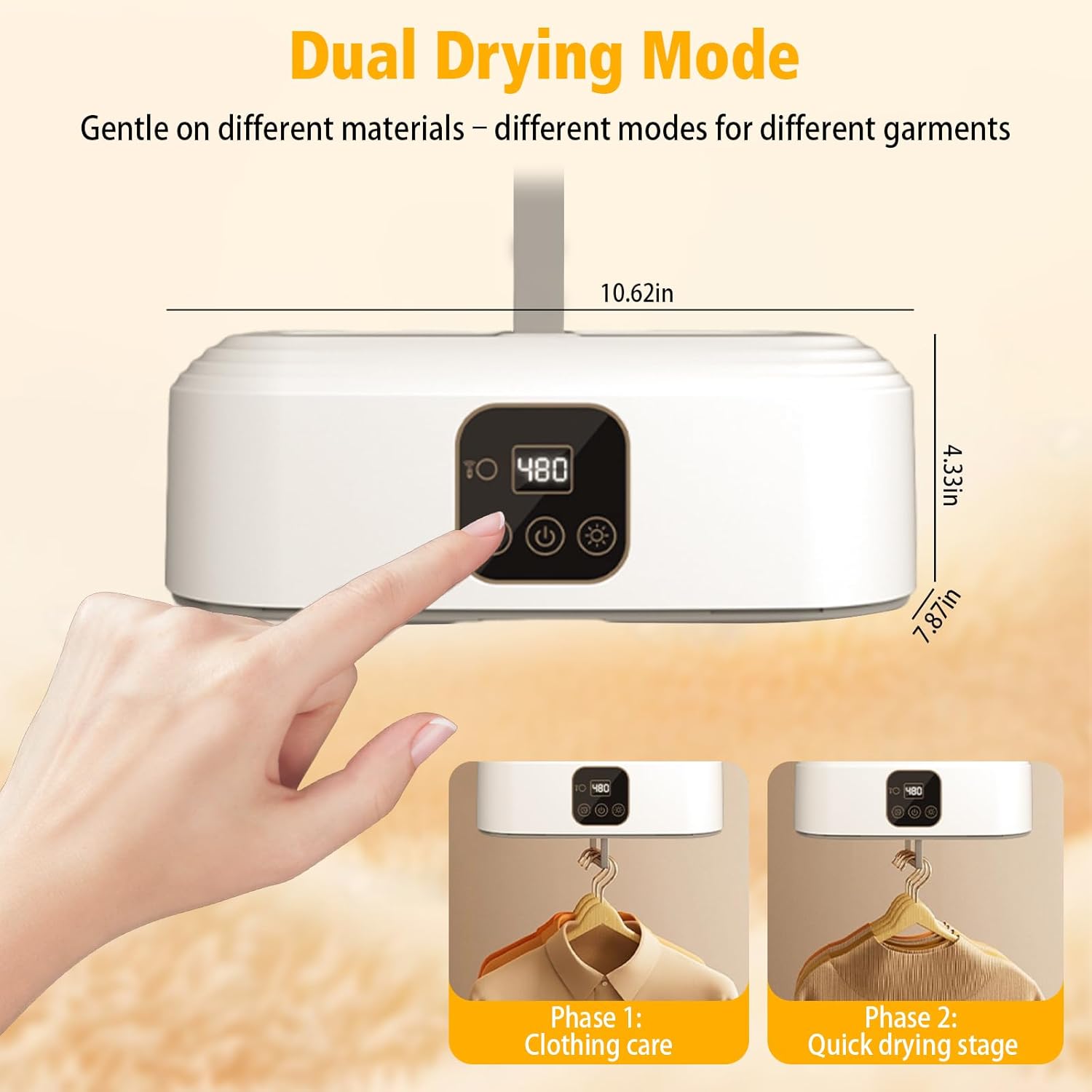 Sèche-linge portable pliable, minuterie 8h, UV, LED, chauffage PTC
