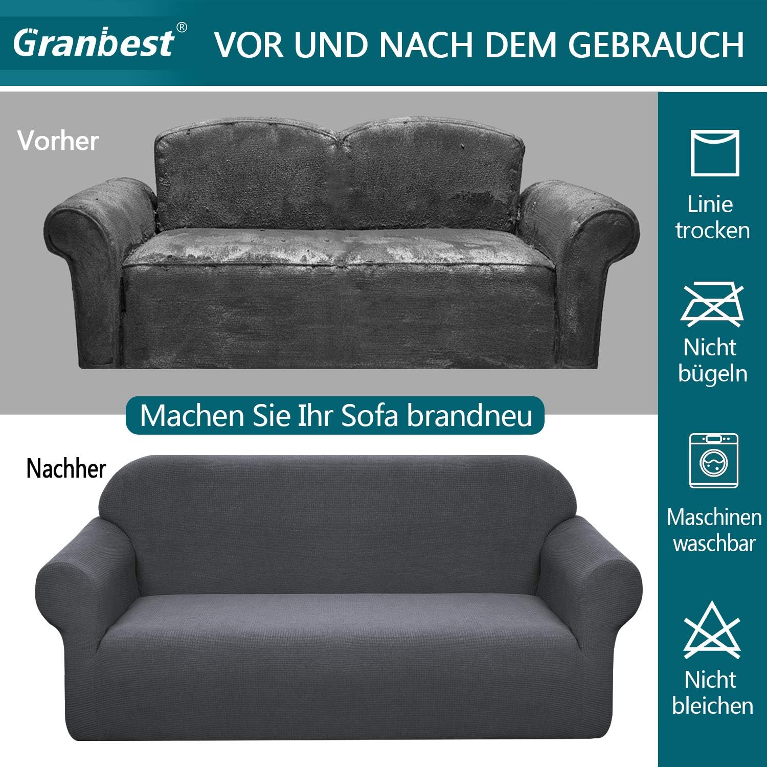 Granbest - housse de canapé stretch imperméable - 3 places - jacquard, mousse antidérapante, gris