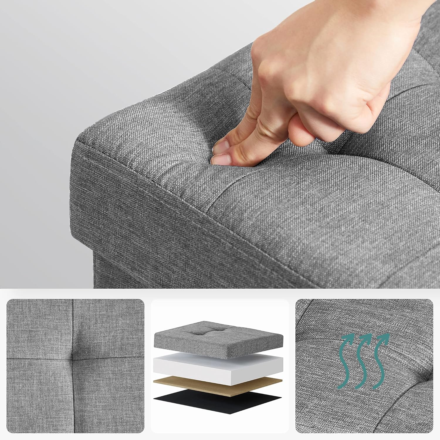 SONGMICS - pouf pliable 38x38x40 cm, rangement 300kg, LSF14GYX