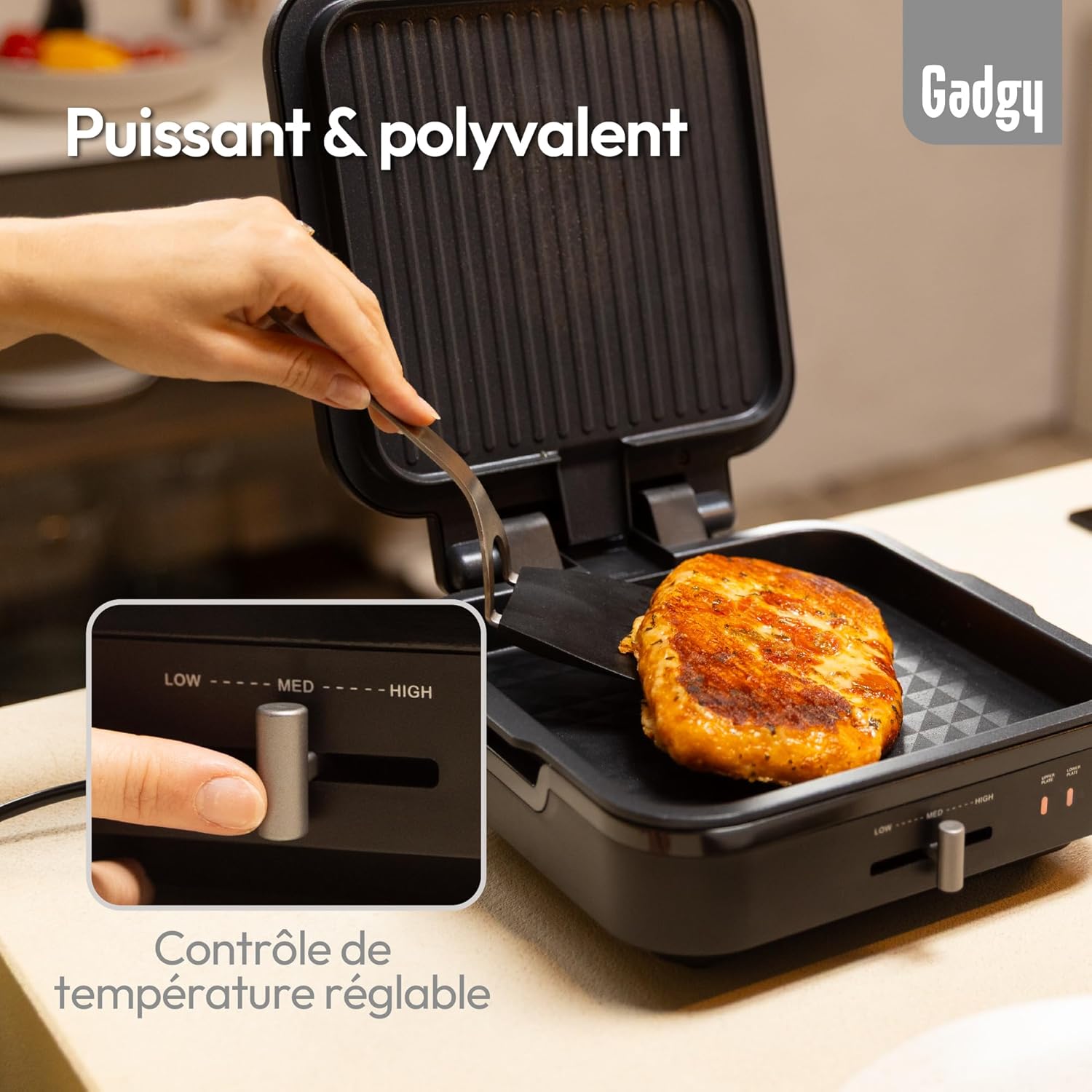 Gadgy - Gril de contact 2 en 1, 1400W, plaques amovibles, température réglable