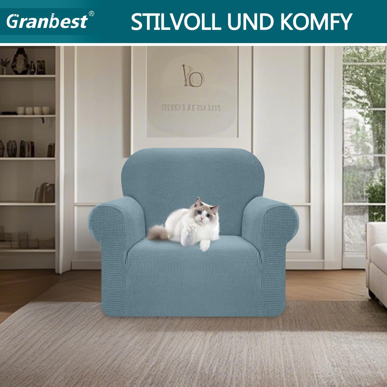 Granbest - housse stretch imperméable, 1 place, spandex bleu azur